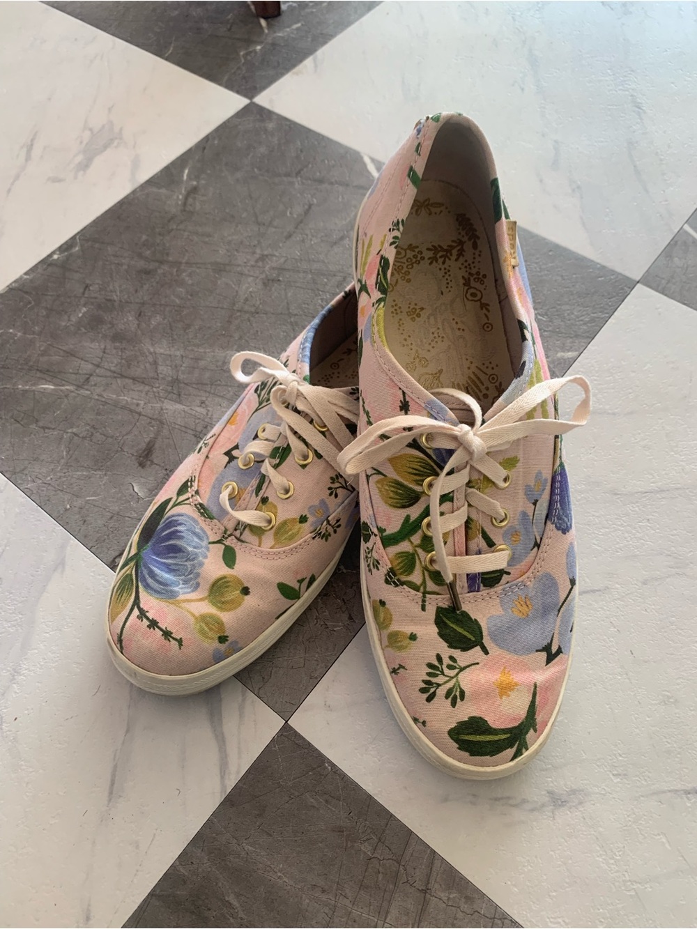 Keds Floral Canvas Lace-Up Sneakers - Pink & Blue